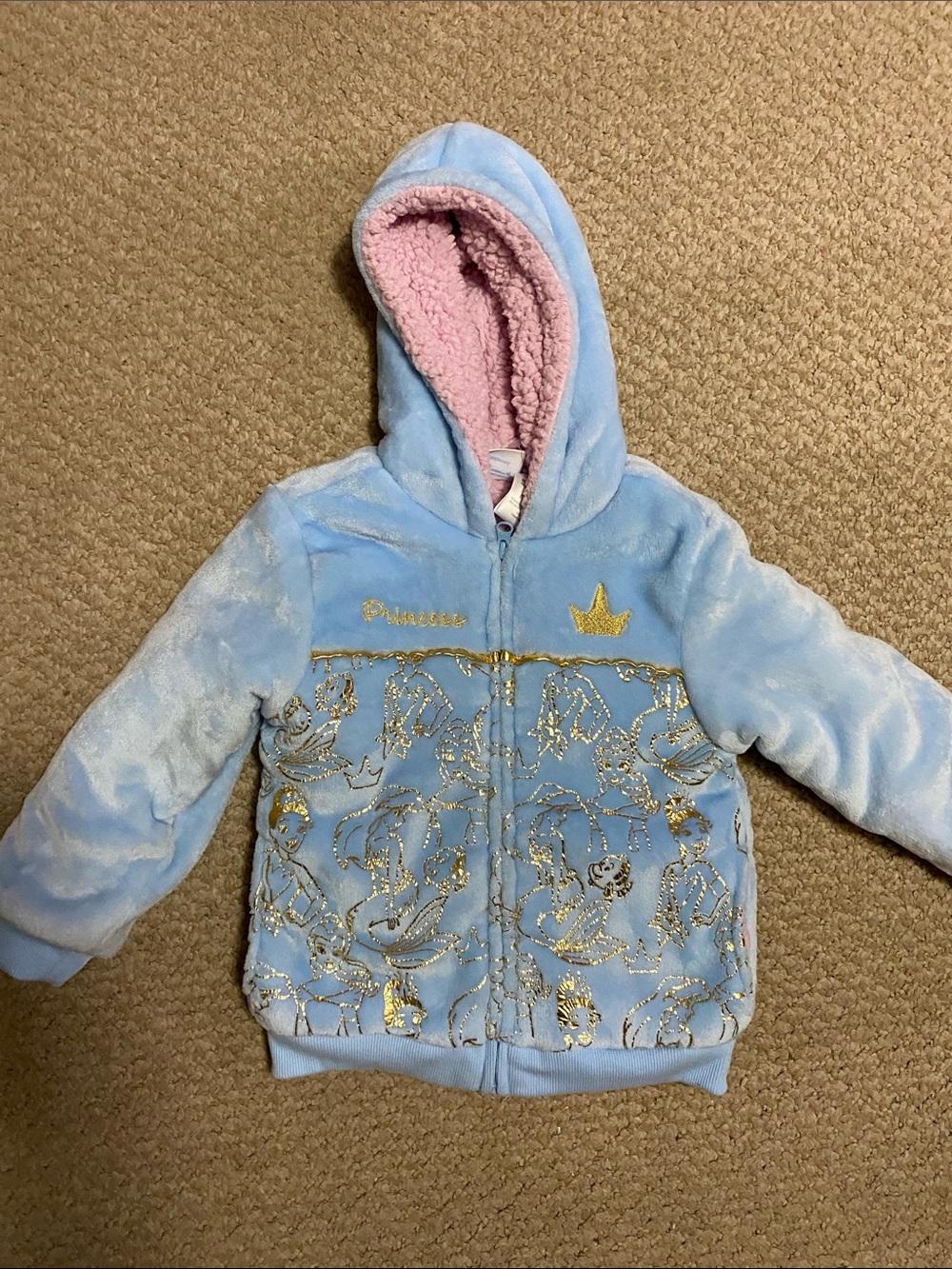 Disney princesses pink Sherpa lined girls coat size 5 T